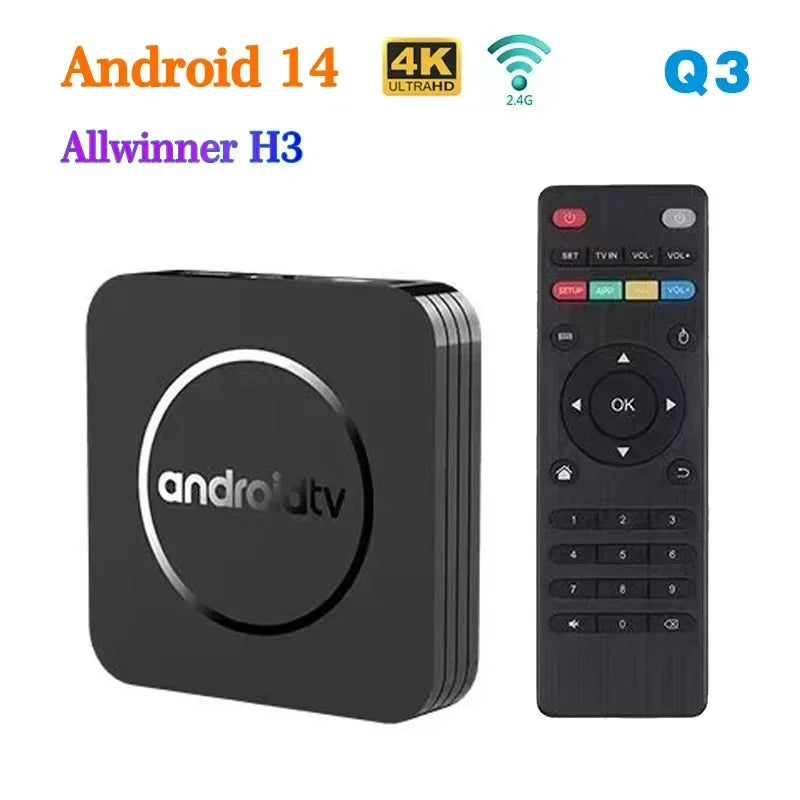 Q3 Smart TV Box Android 14 Allwinner H3 Quad Core Wifi 2.4G HDR 8K 4GB 64GB Media Player Set Top Box IPTV Youtube Google Play